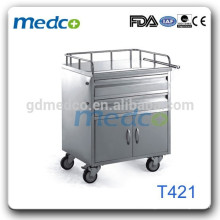 Стационарная стальная медицинская тележка с ящиками на колесах T421